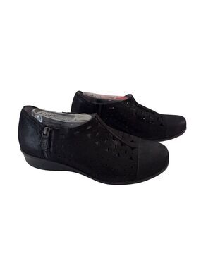 NEW Drew Metro Black Leather Laser Cut Womens 10W Orthopedic Wedge Shoes